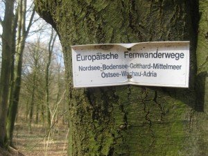 Close up van aanduiding E-1 langeafstandsroute